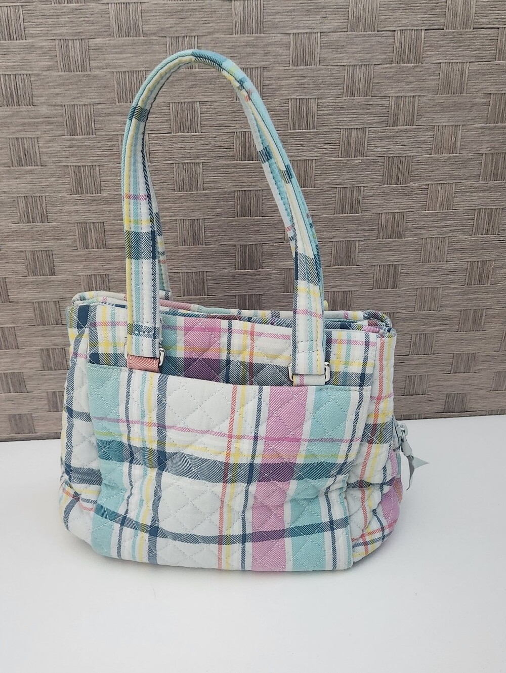 Vera Bradley Portsmouth Plaid Quilted Tote Satchel Bag with Crossbody Strap
